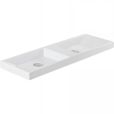 Plan double Vasque rectangulaire céramique traditionnelle SANINDUSA 100x35 Vista blanc