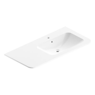 Plan simple vasque à droite à encastrer en résine blanc brillant, l.106 cm, Alba