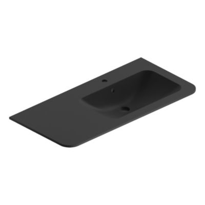 Plan simple vasque à droite à encastrer en résine noir mat, l.106 cm, Alba