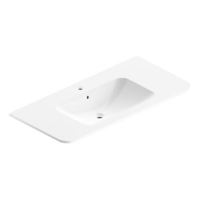 Plan simple vasque à encastrer en résine blanc brillant version centre, l.106 cm, Alba