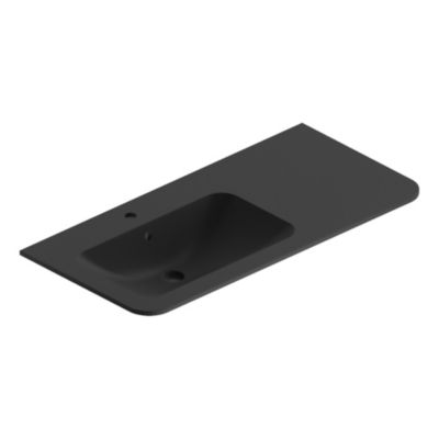 Plan simple vasque à gauche à encastrer en résine noir mat, l.106 cm, Alba