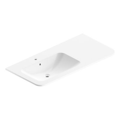 Plan simple vasque à gauche à encastrer résine blanc brillant l.106 cm, Alba