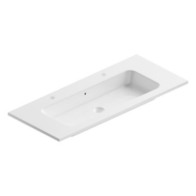 Plan simple vasque en céramique blanc l.120 cm pour 2 robinets, Pura+