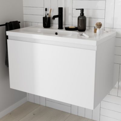Plan simple vasque en céramique blanc, l.80,6 x H.12,3 x P.45,2 cm, GoodHome levanna