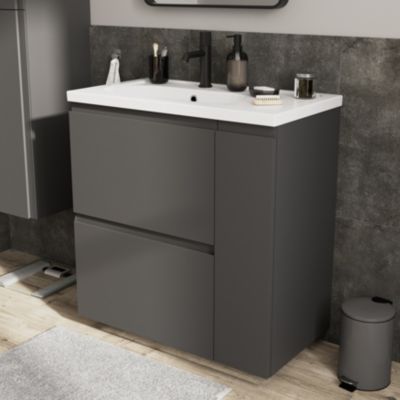 Plan simple vasque en céramique blanc, l.80,6 x H.12,3 x P.45,2 cm, GoodHome levanna
