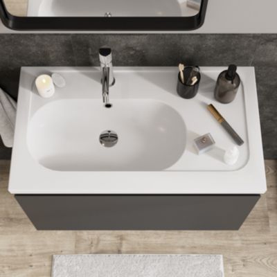 Plan simple vasque en céramique blanc, l.80,6 x H.12,3 x P.45,2 cm, GoodHome levanna