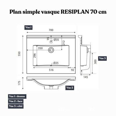 Plan simple vasque en résine de synthèse RESIPLAN - 70 cm