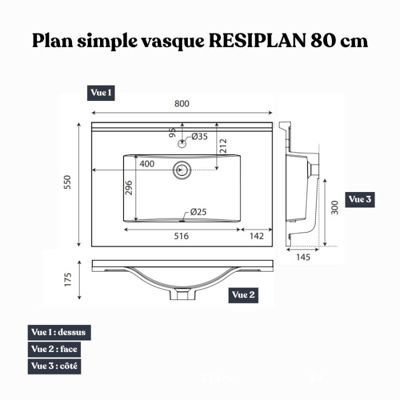 Plan simple vasque en résine de synthèse RESIPLAN - 80 cm