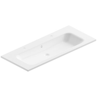 Plan simple vasque en résine blanc, l.120 cm pour 2 robinets, Pura+