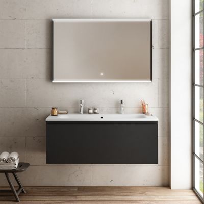 Plan simple vasque en résine blanc, l.120 cm pour 2 robinets, Pura+
