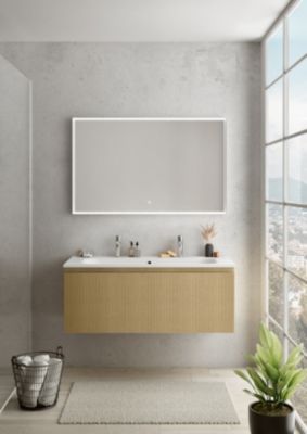Plan simple vasque en résine blanc mat l.120 cm pour 2 robinets, Pura+