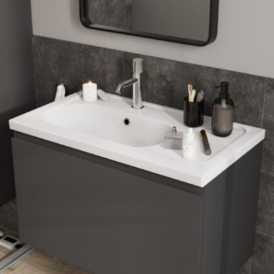 Plan simple vasque l.80,6 x H.12,3 x P.45,2 cm, en céramique blanche, GoodHome levanna