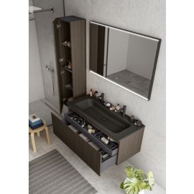 Plan simple vasque noir en résine l.120 cm pour 2 robinets, Pura+