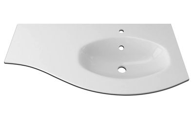 Plan vasque à droite en résine blanc brillant l.104 cm, Vague