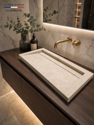 Plan vasque a poser Edition Travertin beton et carrelage ton pierre 80x47x8 avec 1 trou pour robinet