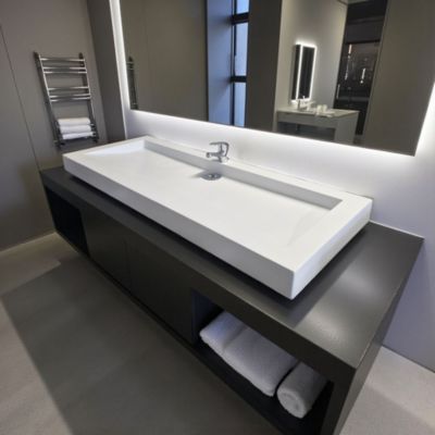 Plan vasque Blanc 80x47x8 édition céleste en béton fibré cimenté , fabriqué artisanalement en France par Gakeal