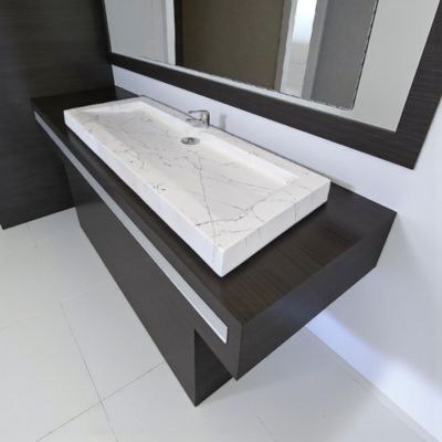 Plan vasque Blanc effet marbre 80x47x8 édition céleste en béton fibré cimenté , fabriqué artisanalement en France