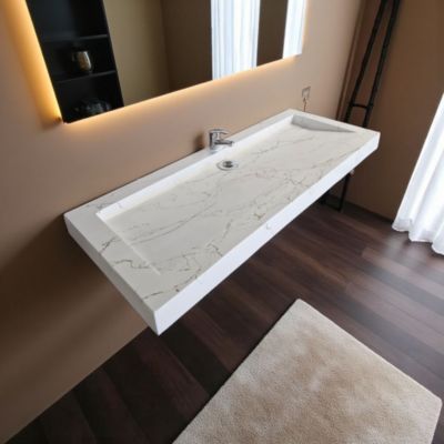 Plan vasque Blanc effet marbre doré 80x47x8 édition céleste en béton fibré cimenté , fabriqué artisanalement en France
