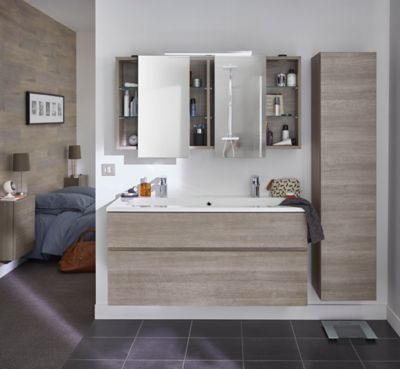 Vasque à Encastrer En Céramique Blanche - Dimensions 120 X 46 Cm - Hauteur 17 Cm - Bol Sur Le Côté Droit - Pour Salle De Bain, Design Moderne