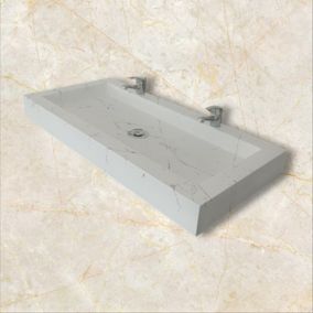 Plan vasque double,beton,Gakeal, blanc effet marbre L100xP47