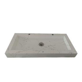 Plan vasque double,beton,Gakeal, blanc effet marbre L120xP47