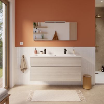 Plan vasque double en résine blanc, l.120 cm, Calao