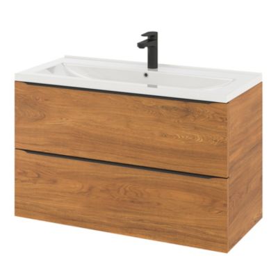 Plan vasque en céramique blanc l.100 cm, GoodHome Nira