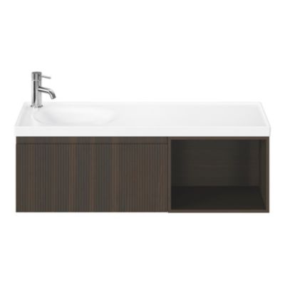 Plan vasque en céramique blanc, l.100 x P.45 cm avec plage de dépose à droite, Kentia
