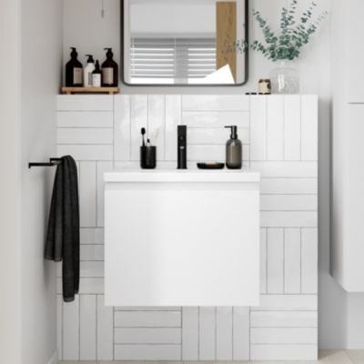 Plan vasque en céramique blanc l.60,6 x H.12,3 x P.45,2 cm, GoodHome levanna