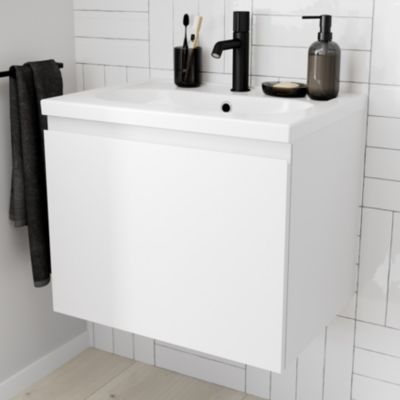 Plan vasque en céramique blanc l.60,6 x H.12,3 x P.45,2 cm, GoodHome levanna