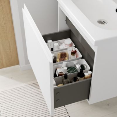 Plan vasque en céramique blanc l.60,6 x H.12,3 x P.45,2 cm, GoodHome levanna
