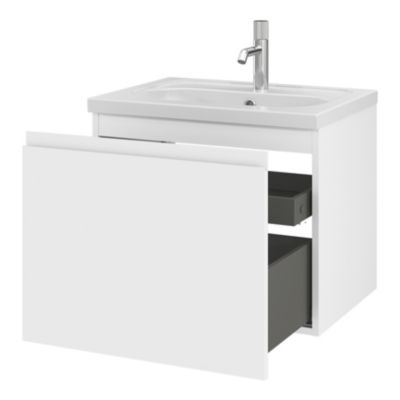 Plan vasque en céramique blanc l.60,6 x H.12,3 x P.45,2 cm, GoodHome levanna