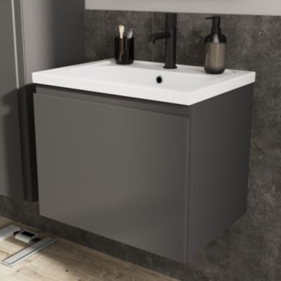 Plan vasque en céramique blanc l.60,6 x H.12,3 x P.45,2 cm, GoodHome levanna