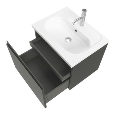 Plan vasque en céramique blanc l.60,6 x H.12,3 x P.45,2 cm, GoodHome levanna