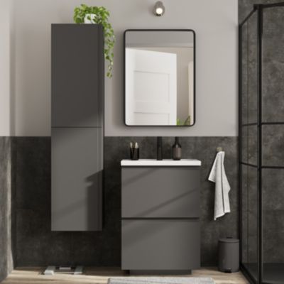 Plan vasque en céramique blanc l.60,6 x H.12,3 x P.45,2 cm, GoodHome levanna