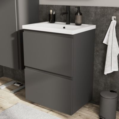 Plan vasque en céramique blanc l.60,6 x H.12,3 x P.45,2 cm, GoodHome levanna