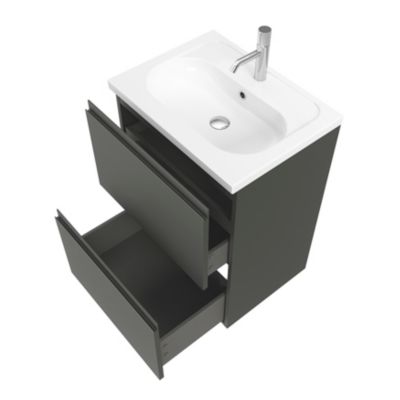 Plan vasque en céramique blanc l.60,6 x H.12,3 x P.45,2 cm, GoodHome levanna