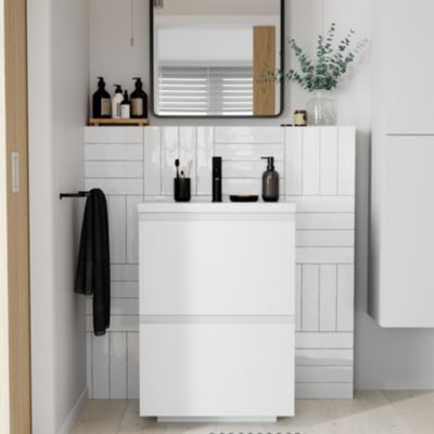 Plan vasque en céramique blanc l.60,6 x H.12,3 x P.45,2 cm, GoodHome levanna