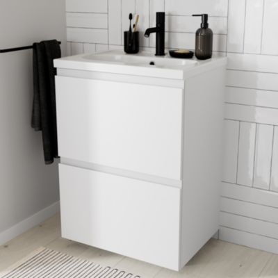Plan vasque en céramique blanc l.60,6 x H.12,3 x P.45,2 cm, GoodHome levanna
