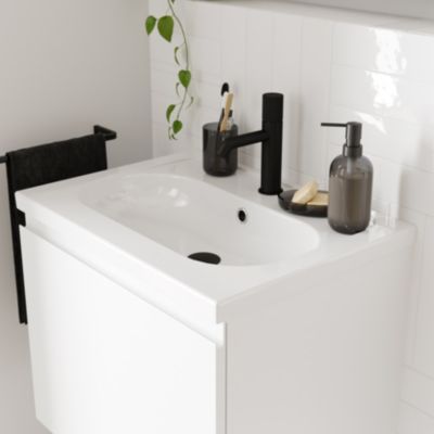 Plan vasque en céramique blanc l.60,6 x H.12,3 x P.45,2 cm, GoodHome levanna
