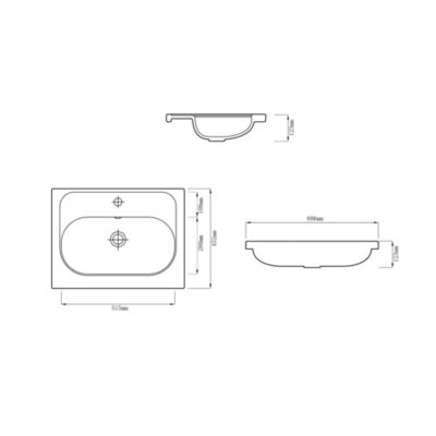 Plan vasque en céramique blanc l.60,6 x H.12,3 x P.45,2 cm, GoodHome levanna