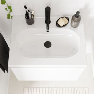 Plan vasque en céramique blanc l.60,6 x H.12,3 x P.45,2 cm, GoodHome levanna