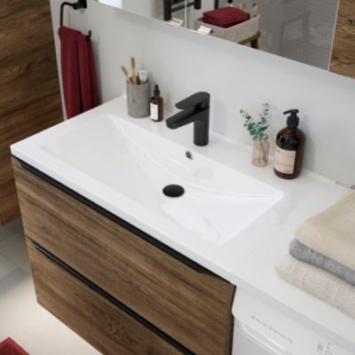 Plan vasque en céramique blanc l.80 cm, GoodHome Nira