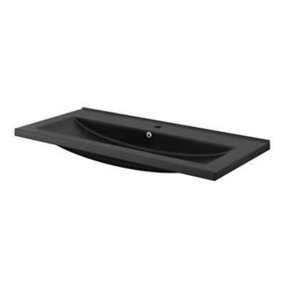 Plan vasque en porcelaine vitrifiée noir l.101,5 x P.46 cm, GoodHome Nira