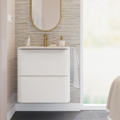 Plan vasque en résine blanc l.60,4 x P.45,9 cm, GoodHome Nevado