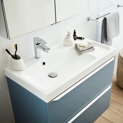 Plan vasque en résine blanc l.80 cm, GoodHome Mila