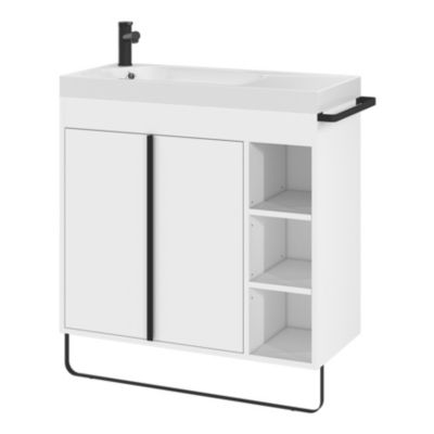 Plan vasque en résine blanc satin l.80,4 x P.36,2 cm, GoodHome Maza