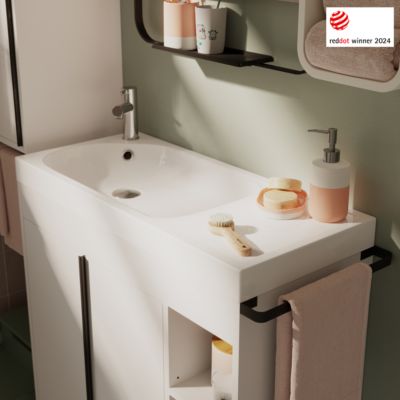 Plan vasque en résine blanc satin l.80,4 x P.36,2 cm, GoodHome Maza