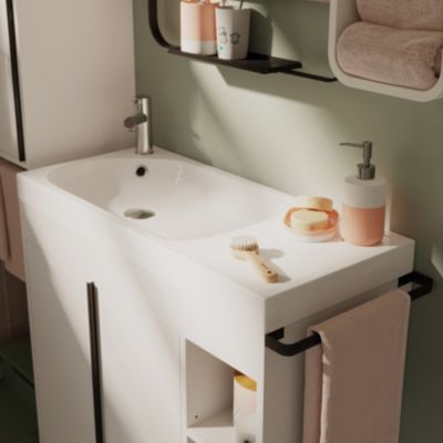 Plan vasque en résine blanc satin l.80,4 x P.36,2 cm, GoodHome Maza
