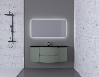 Plan vasque en verre noir mat version centre l.138 cm, Vague